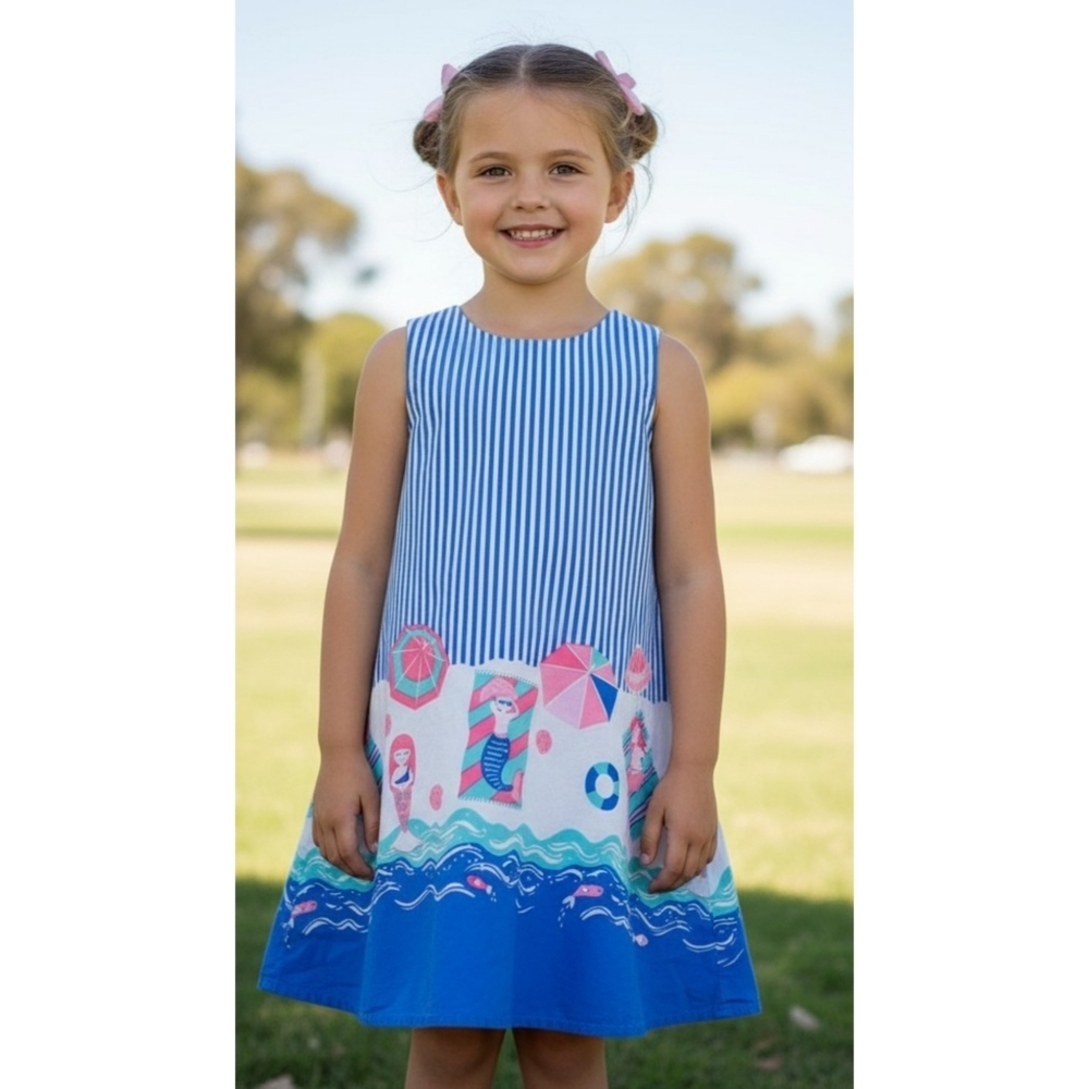Tommy Bahama Mermaid Sparkle Striped Sleeveless dress Blue Size 5